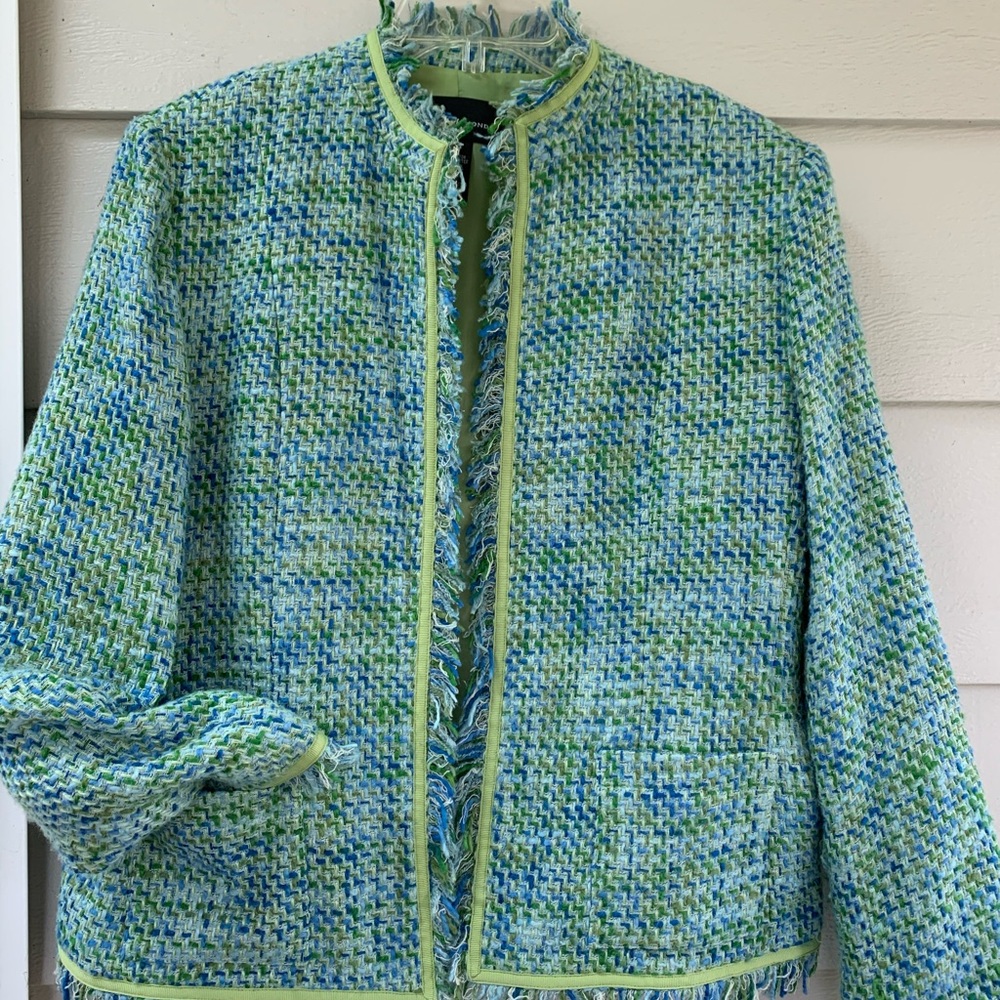 Meryl Diamond fringed hem tweed blazer Sz 12